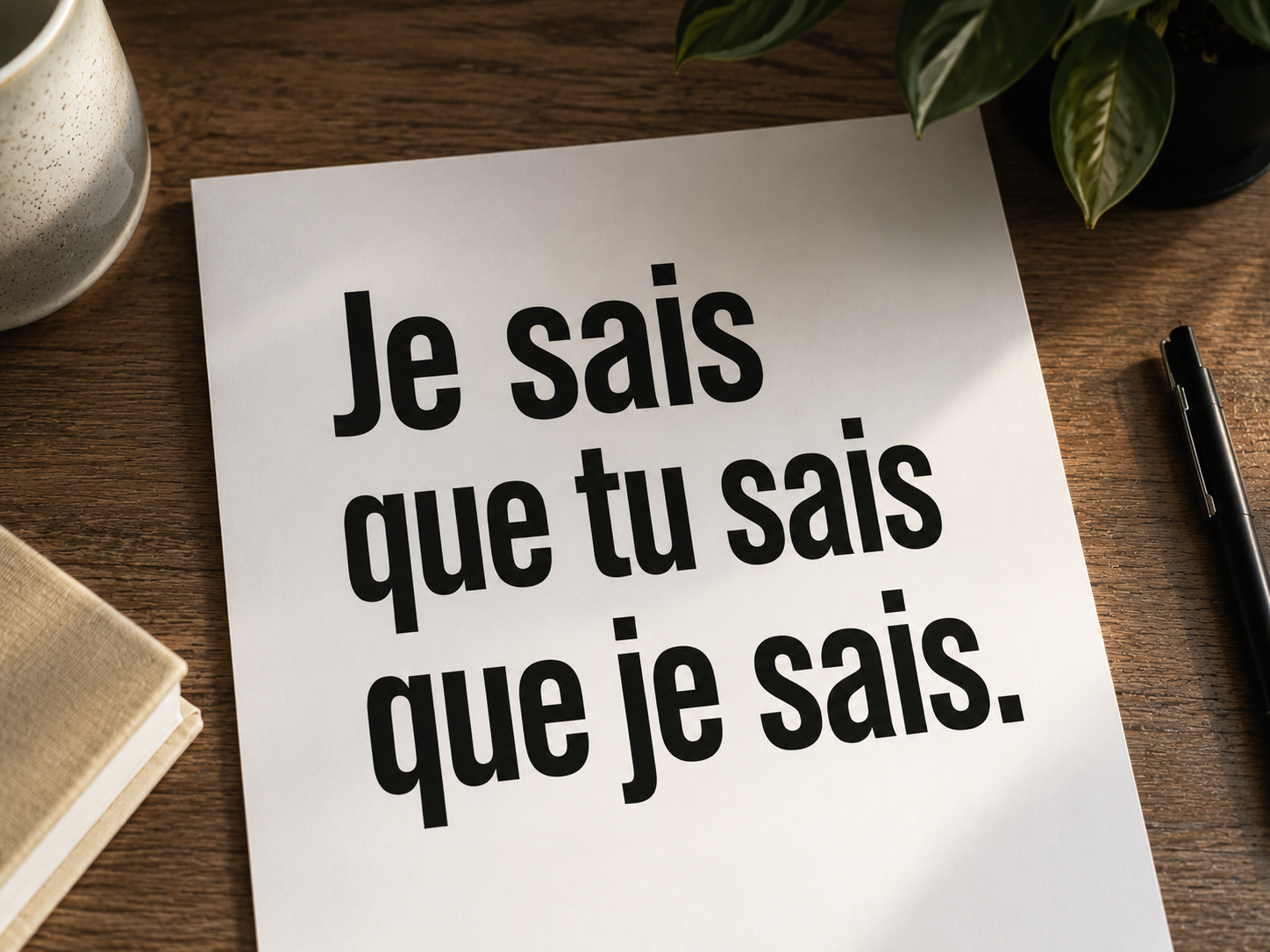 Feuille avec les mots : Je sais que tu sais que je sais
