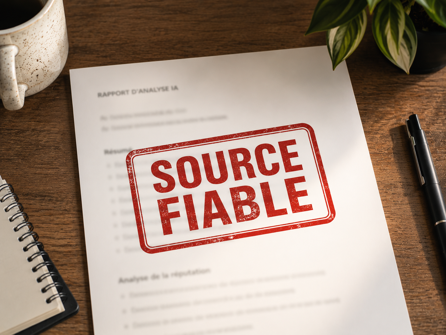 Rapport d'analyse IA avec le tampon SOURCE FIABLE